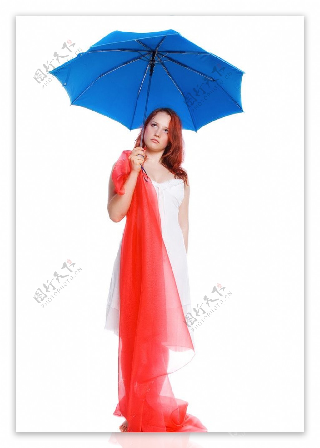 雨伞性感美女红纱图片