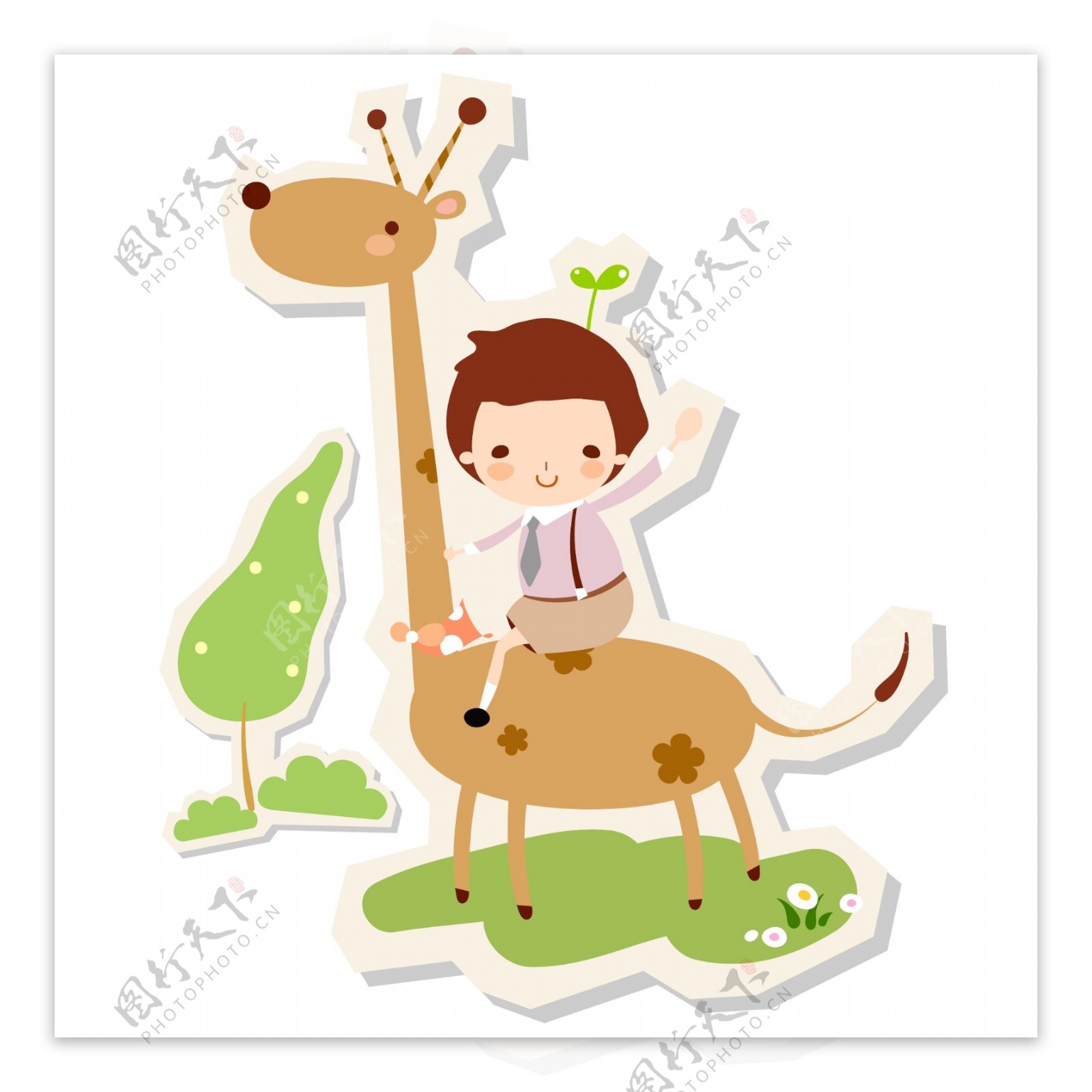 小男孩骑长颈鹿图片