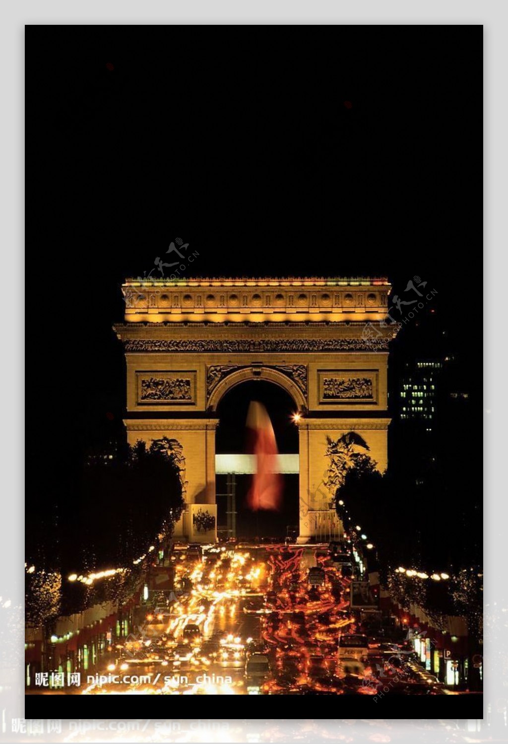 法国凯旋门夜色景观图片