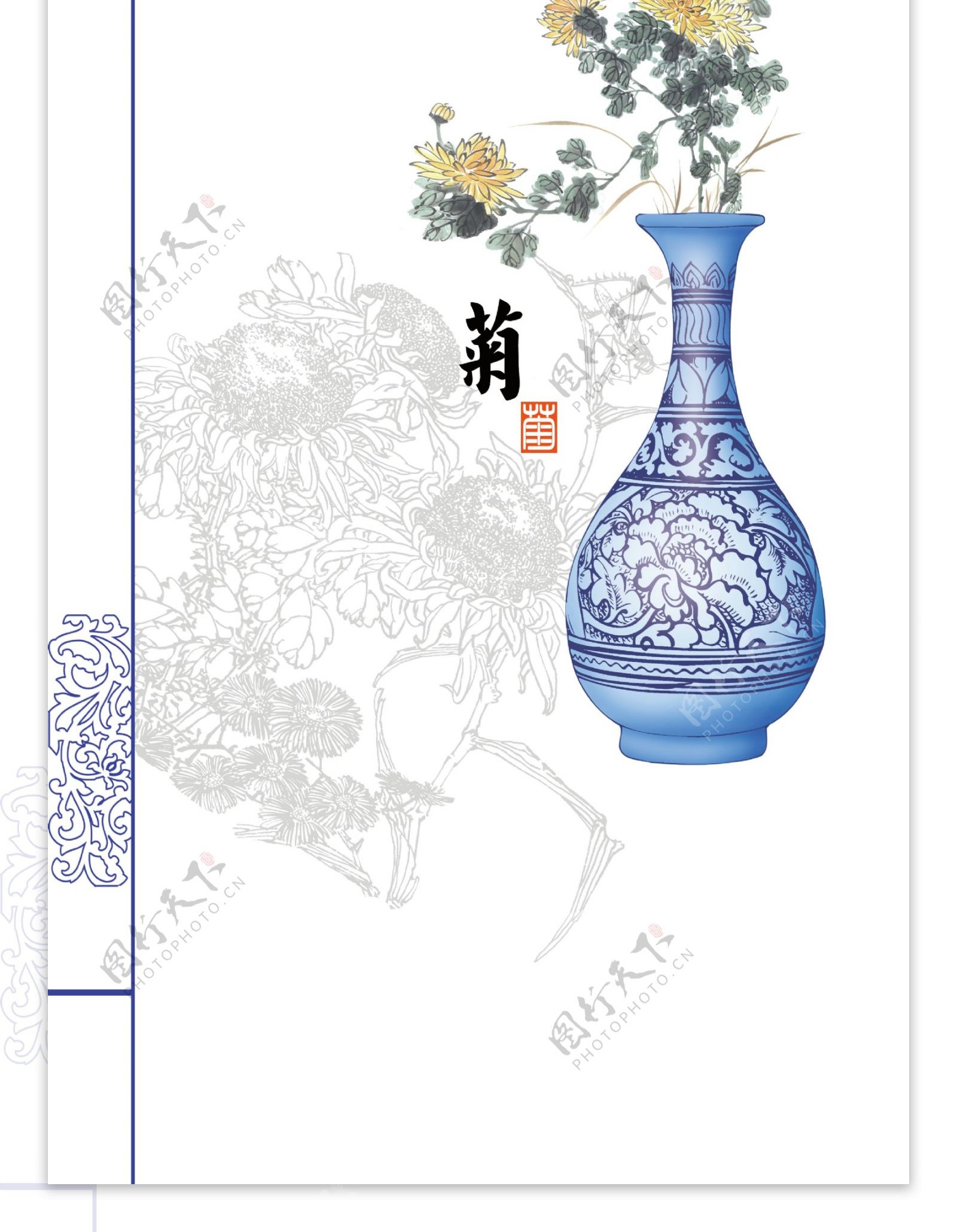 青花瓷菊图片