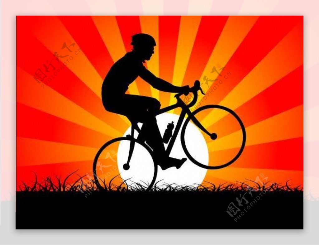 落日下的自行车运动矢量素材图片