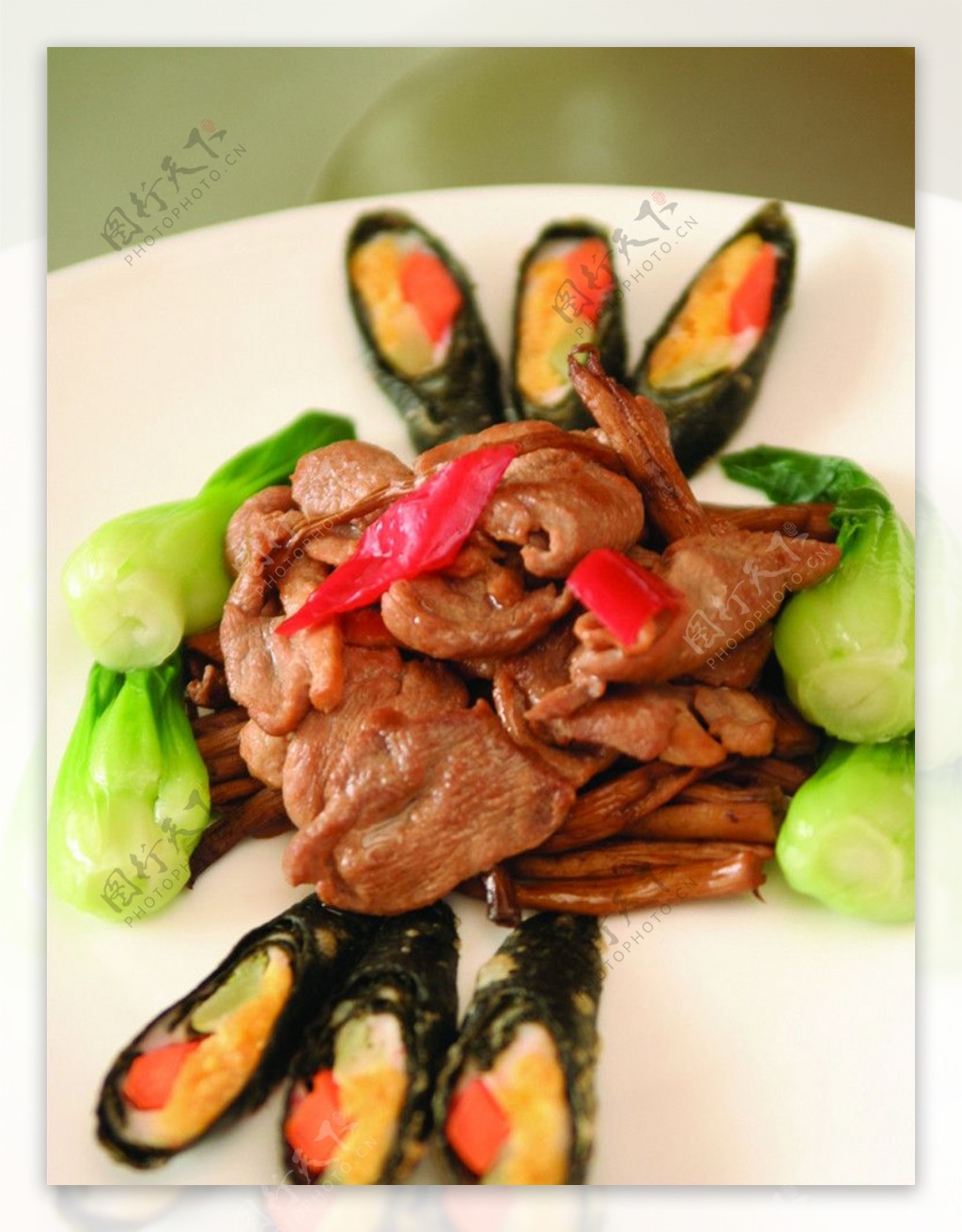 紫菜卷水鸭茶树菇图片
