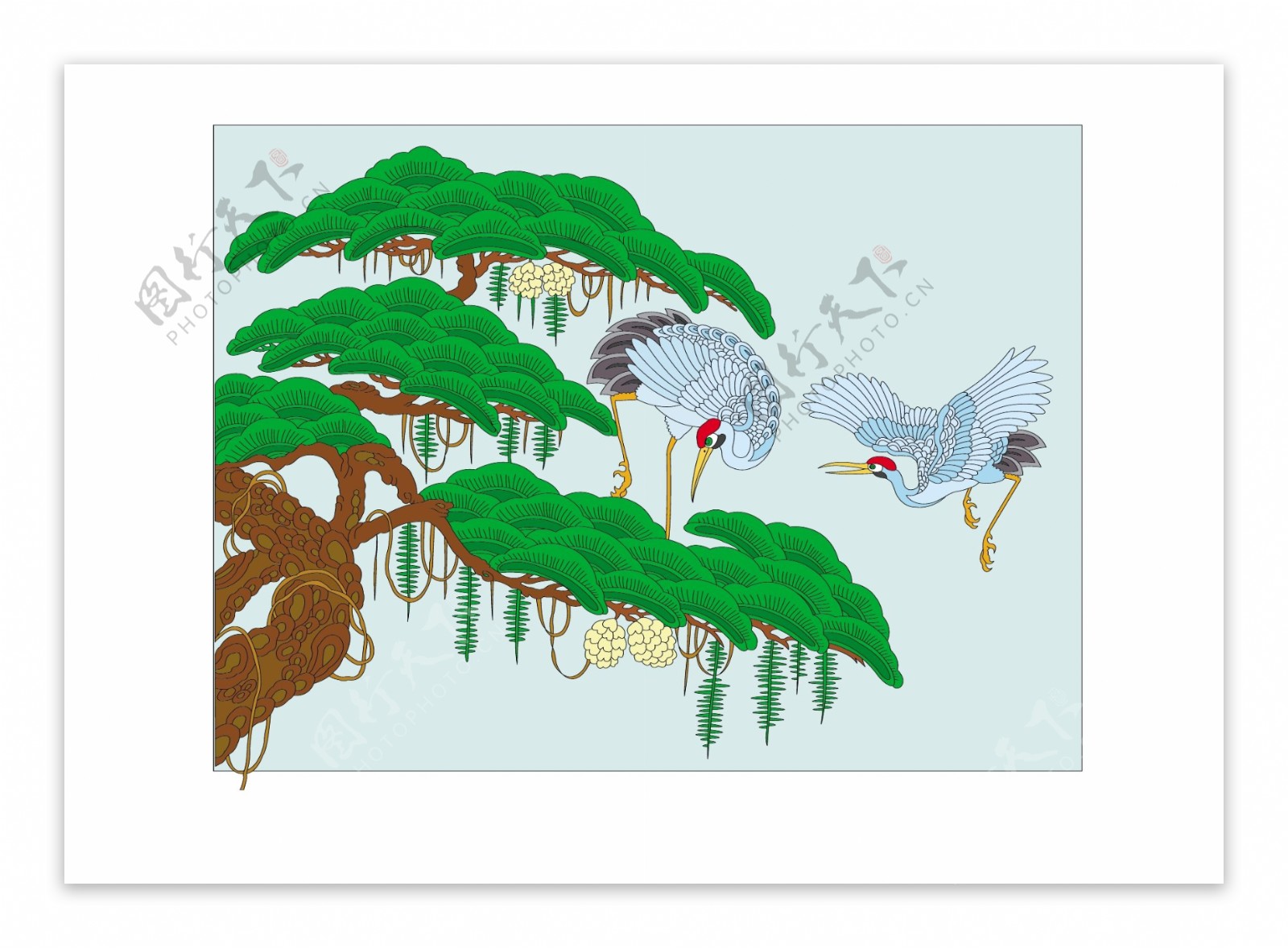 矢量松树和吉祥鹤图片