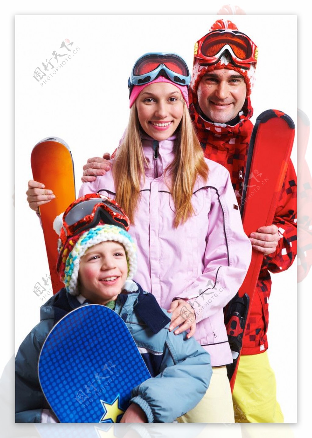 穿着滑雪服的快乐幸福一家人图片
