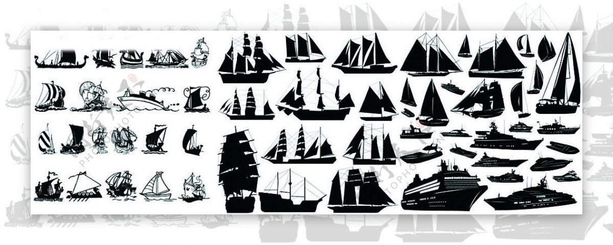 多款帆船船只剪影矢量素材图片