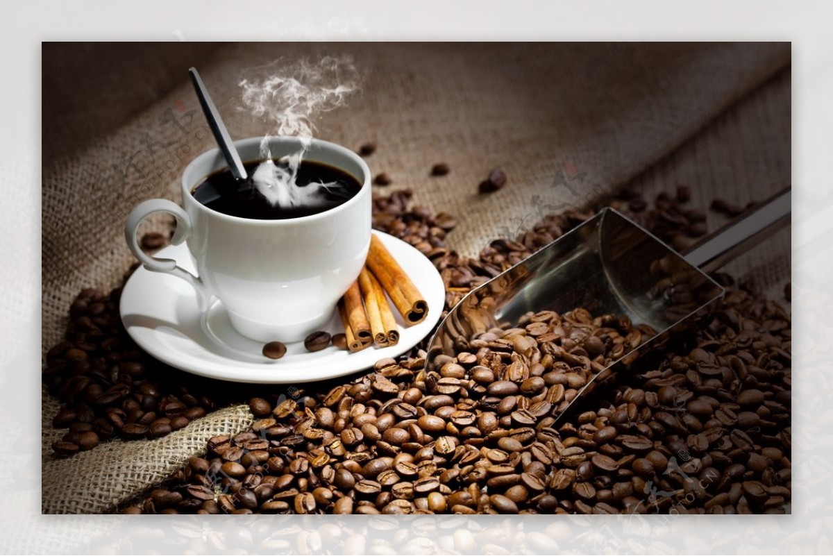 桂皮咖啡豆与咖啡图片