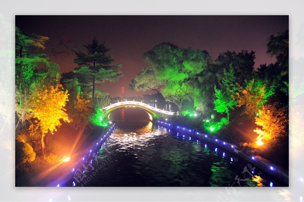 霓虹灯下的桥图片