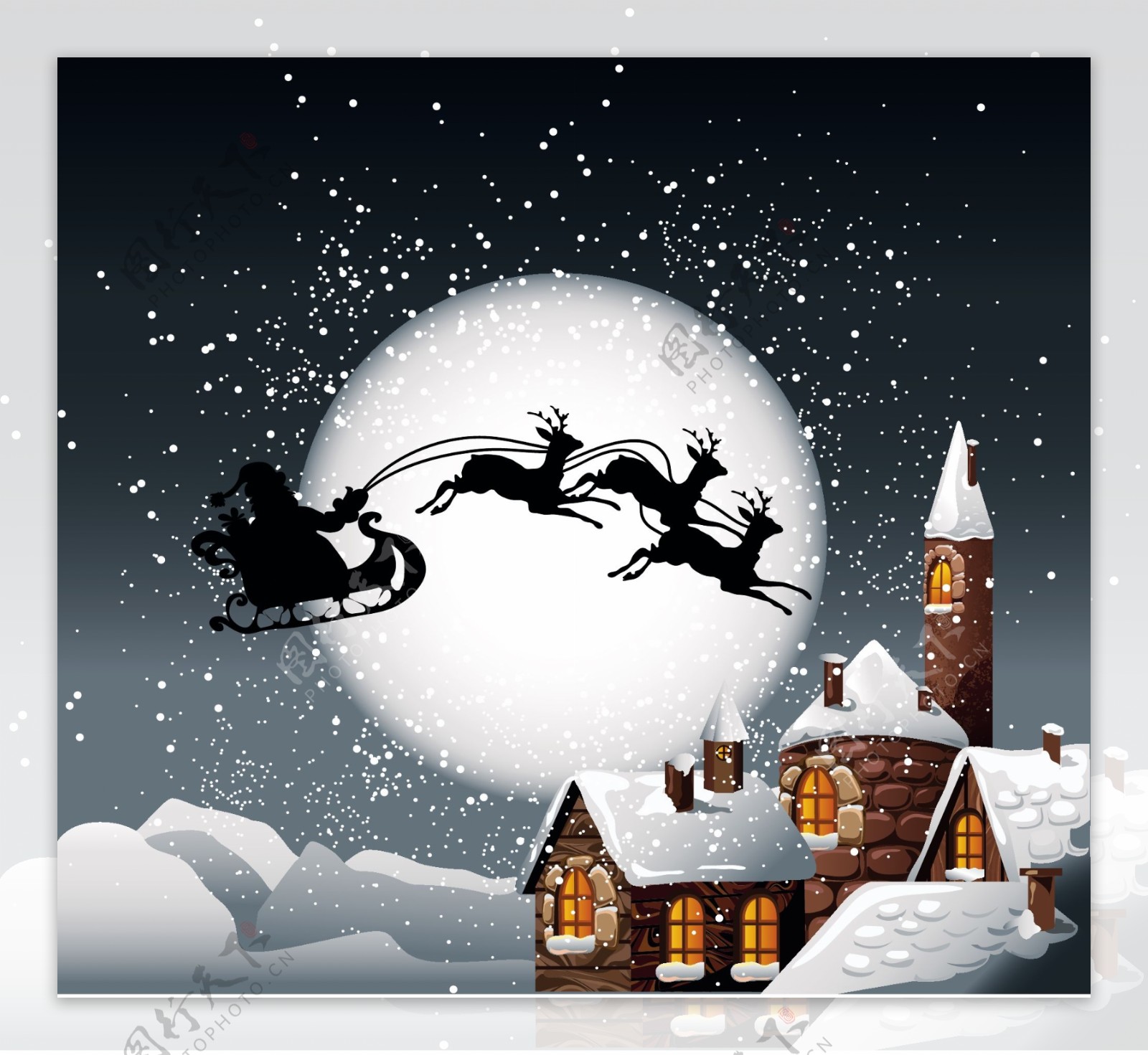 卡通圣诞雪夜圣诞背景图片