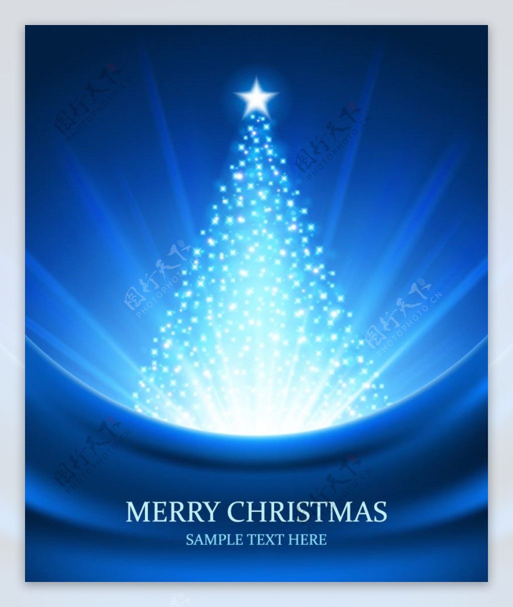 蓝色动感光线光芒圣诞树背景图片