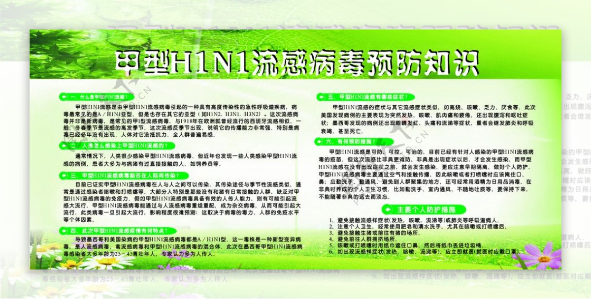 甲型H1N1流感病毒预防知识展板模板图片