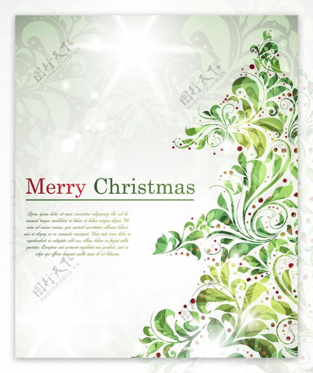 绿色花纹圣诞树图片