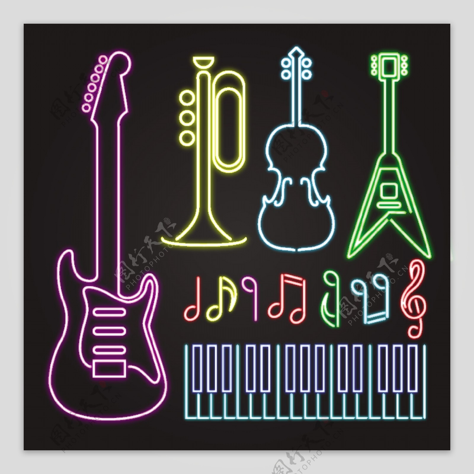 乐器荧光卡通标志图片