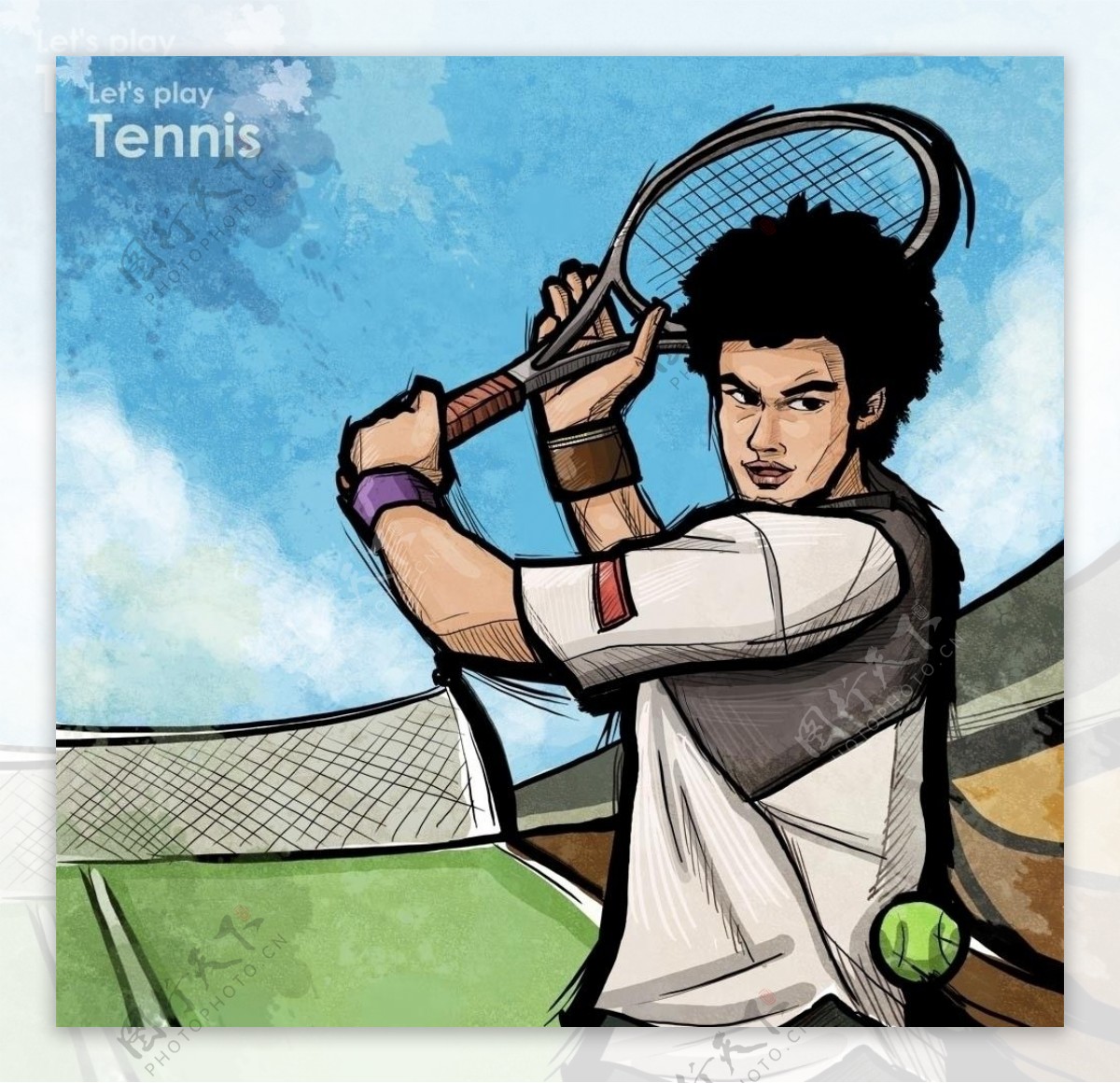 漫画网球体育比赛图片