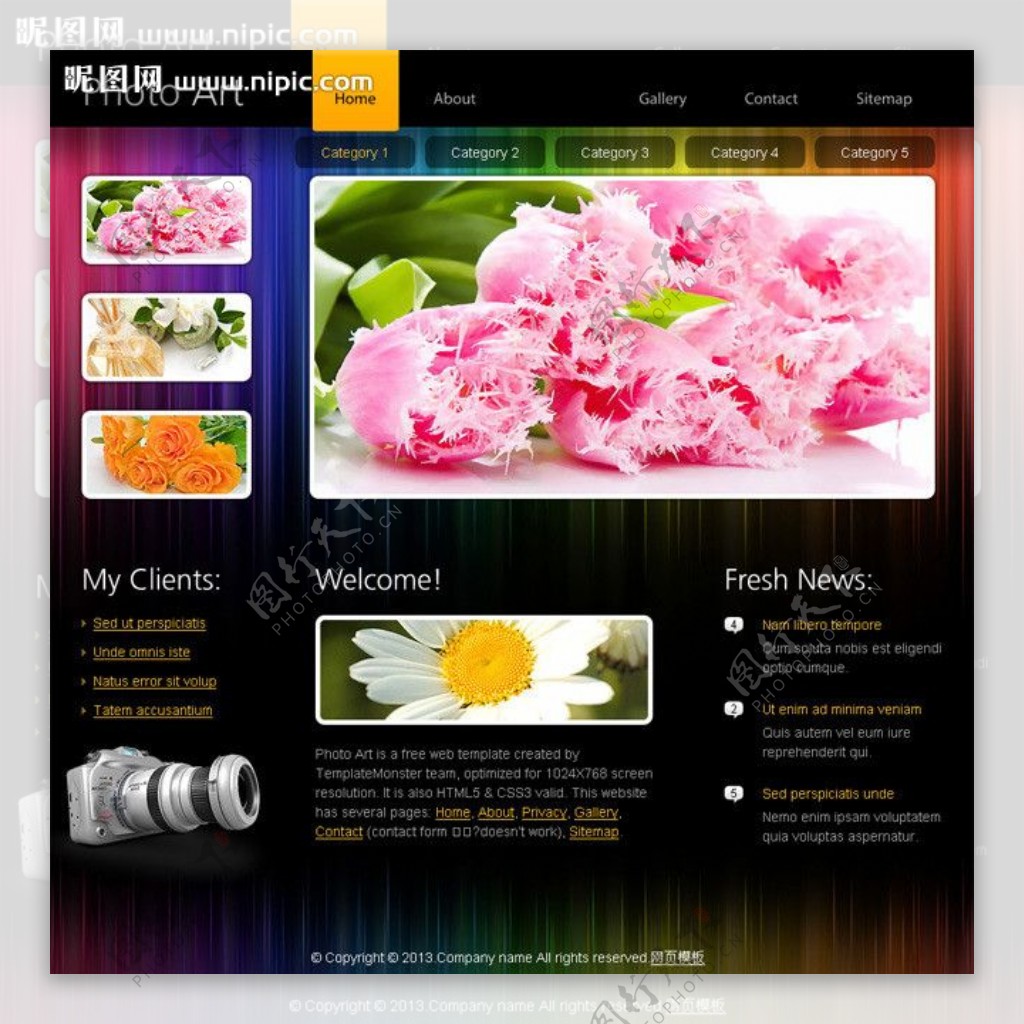 鲜花摄影网站模板图片
