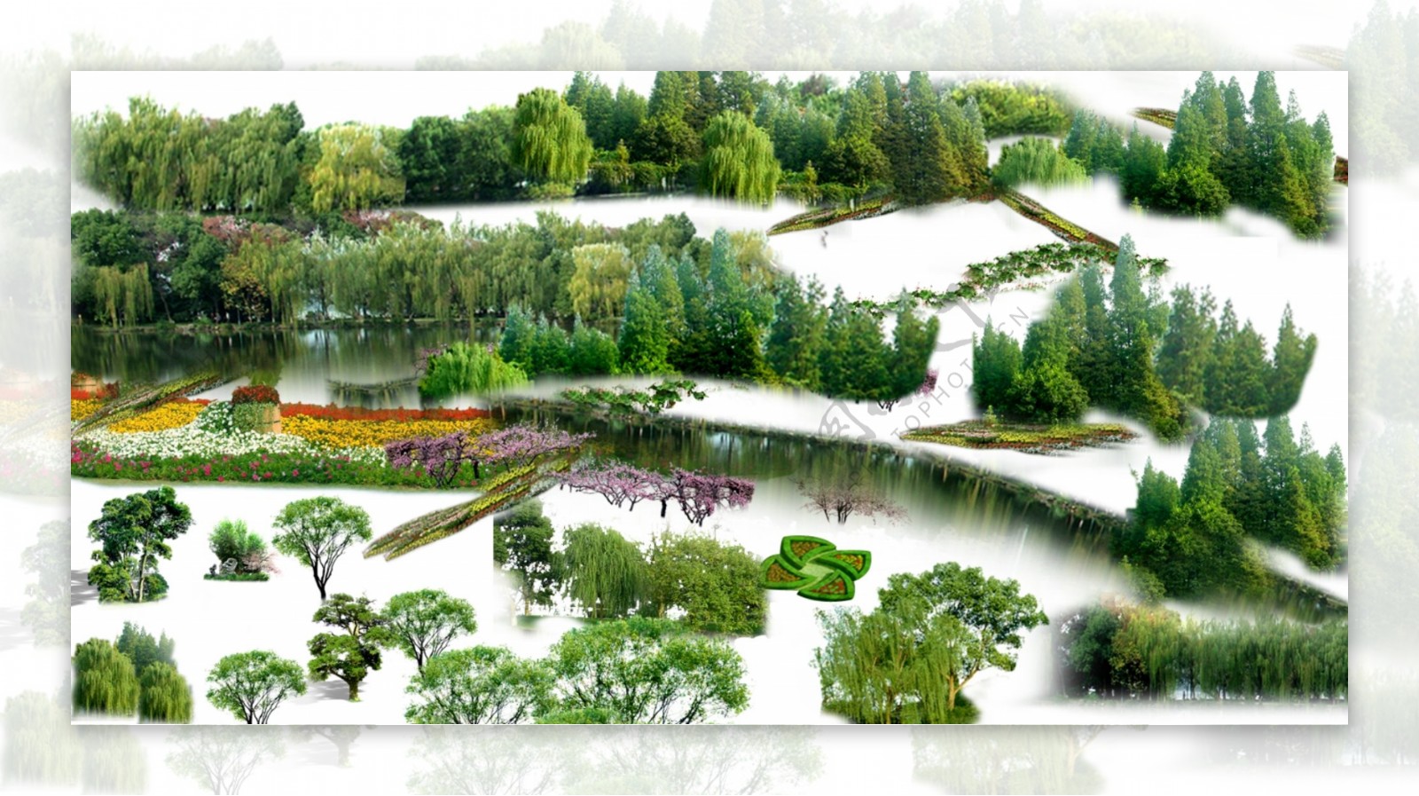 园林景观花草树林透视鸟瞰效果图PSD分层9图片
