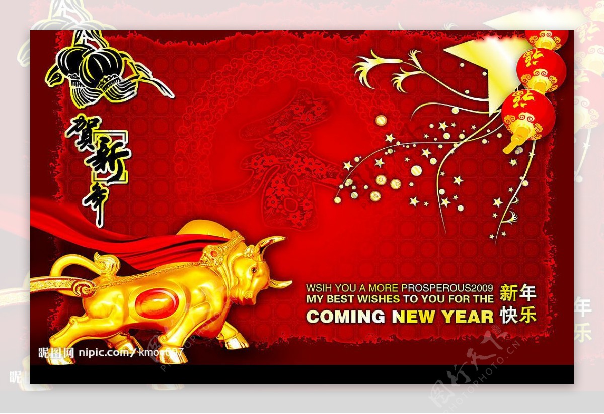 2009牛新年贺年图片