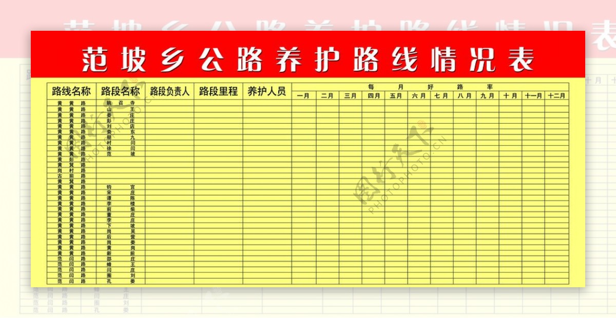 养护路线情况表图片