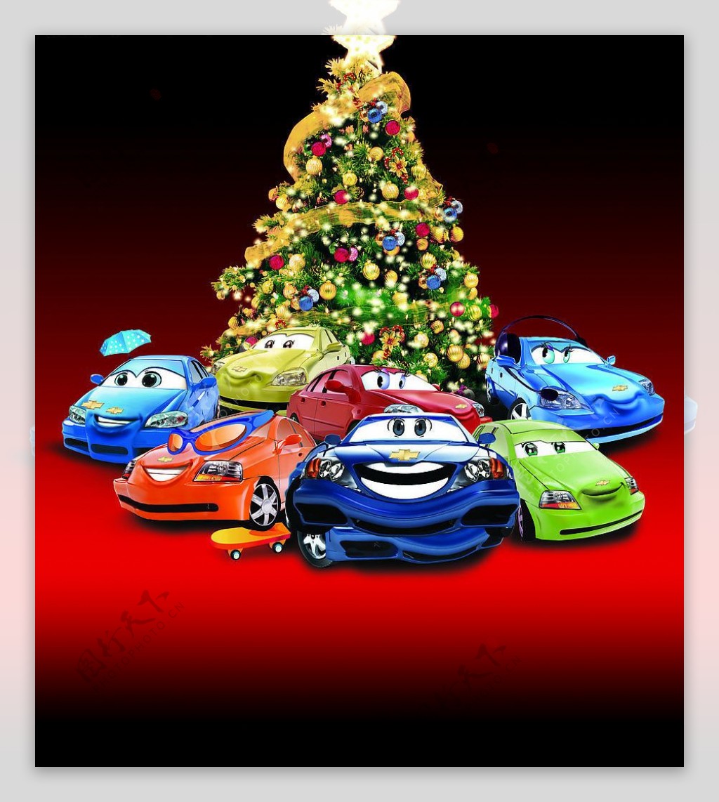 卡通雪佛兰汽车圣诞海报图片