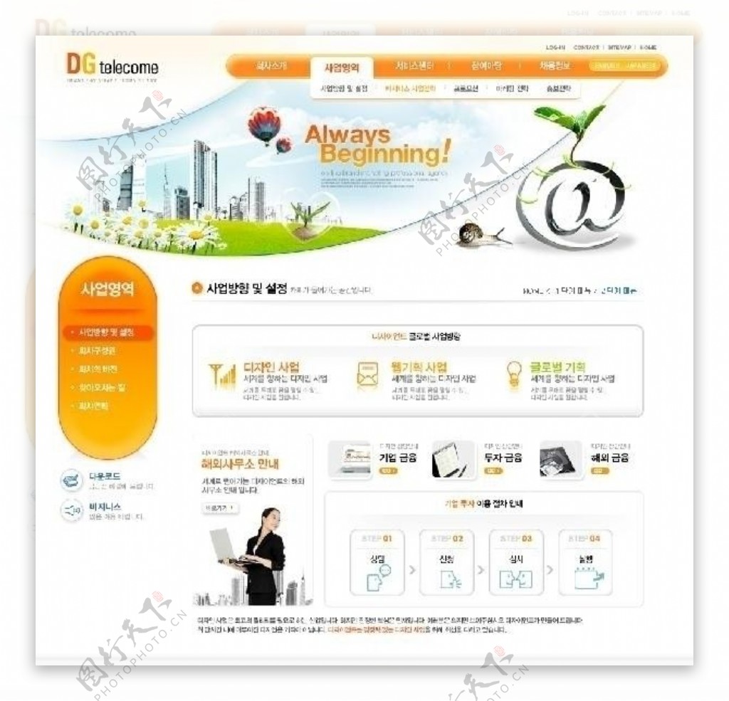 韩国网页模板橙色系OR018包括2个主页6个次级页面图片