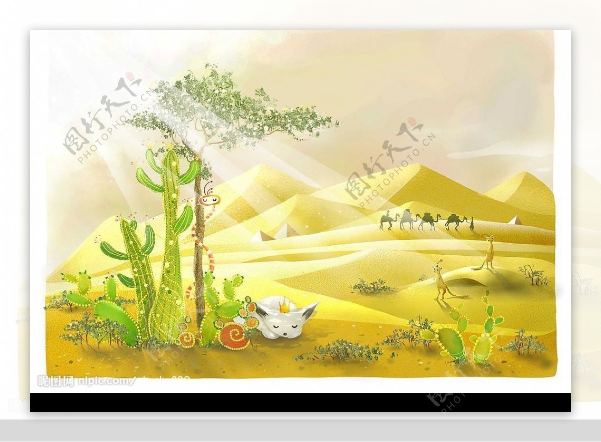 彩绘模板沙漠绿洲图片