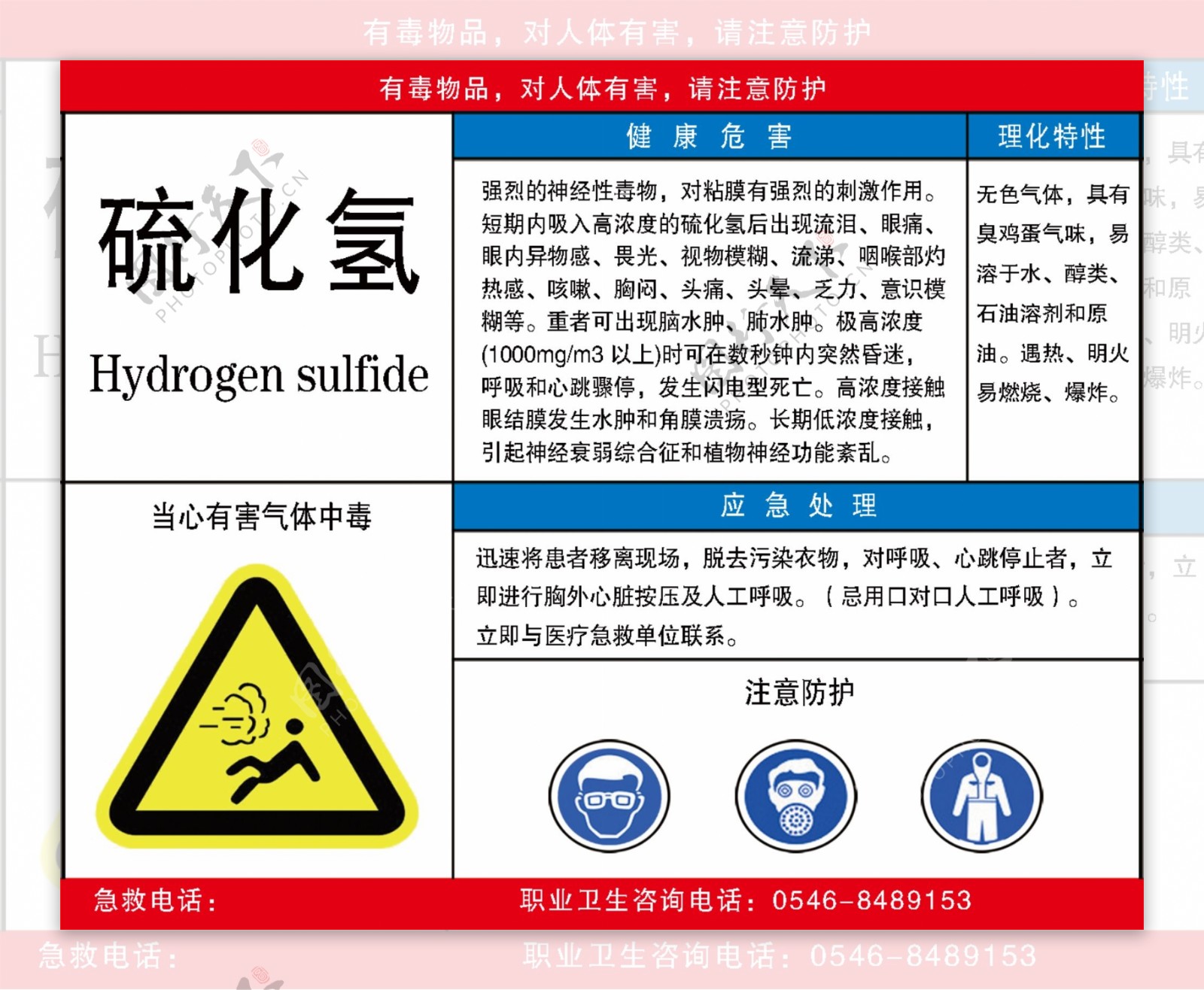 硫化氢毒物周知卡图片