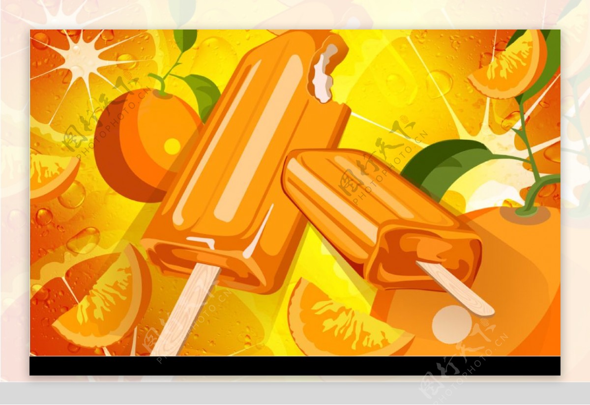 橙子背景与冰棍psd分层素材图片