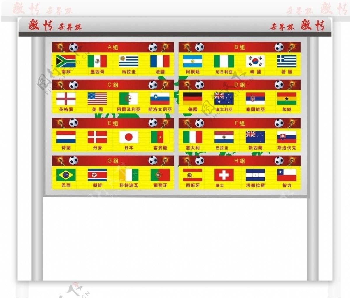 2010南非世界杯32强国家国旗图片