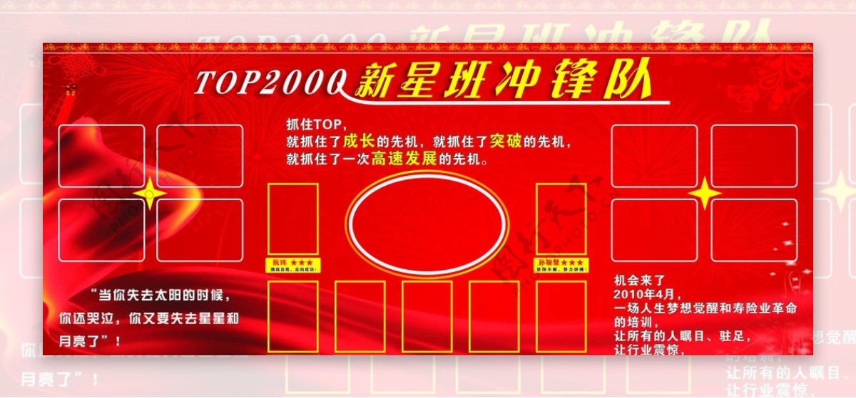 太平人寿top2000新星班冲锋队展板图片