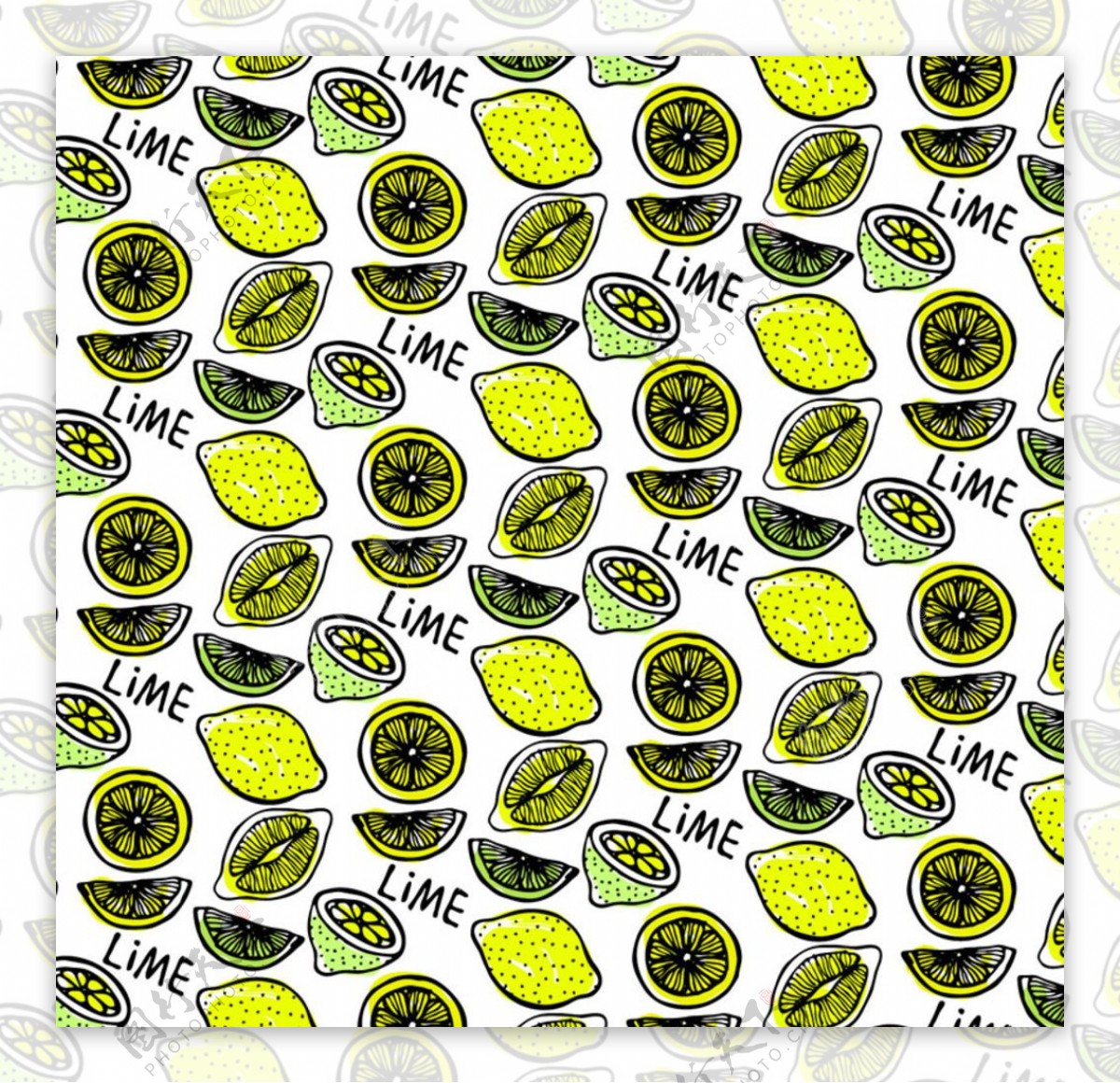 彩绘柠檬无缝背景