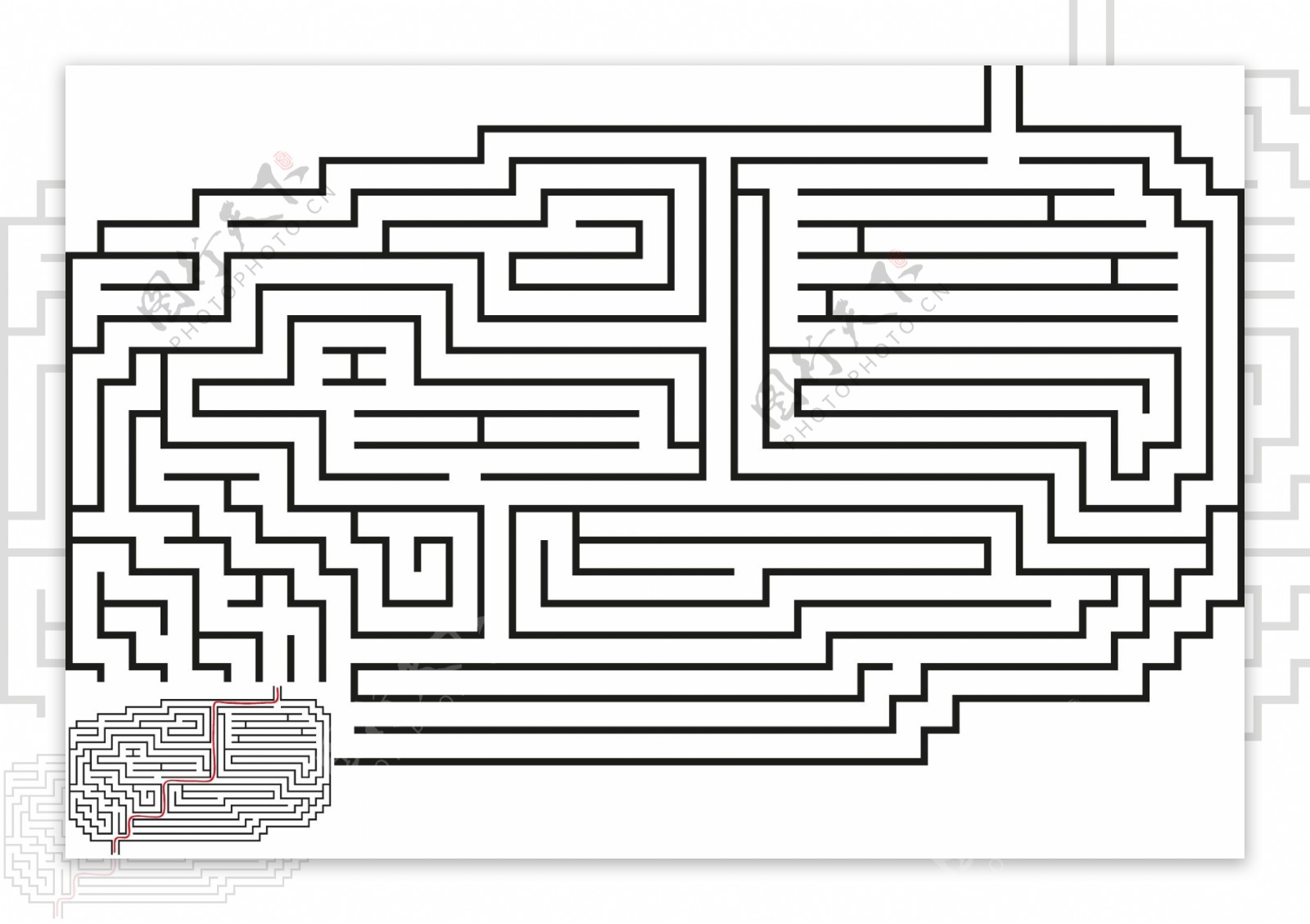 迷宫图案和线路解法图矢量素材