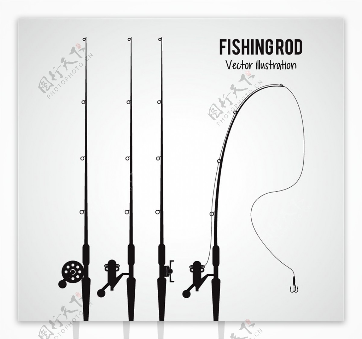 四款不同的钓鱼竿矢量素材