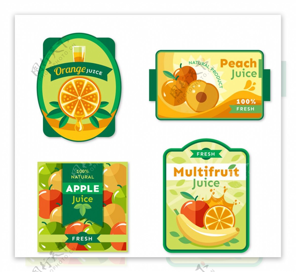 4款彩色果汁标签矢量素材