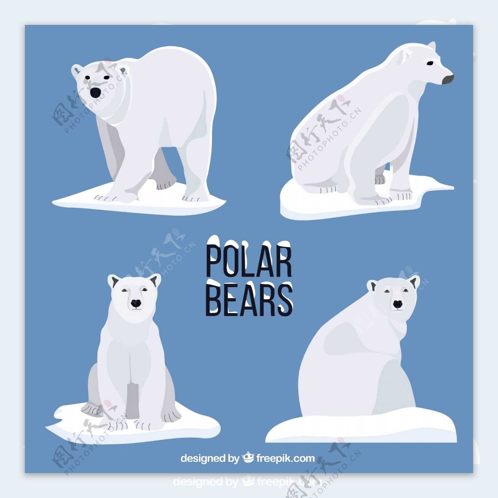 北极熊大雪雪山冬季插画图片-千库网