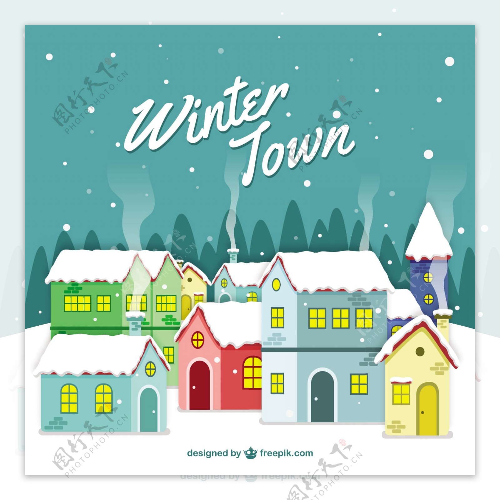 可爱的冬季城镇