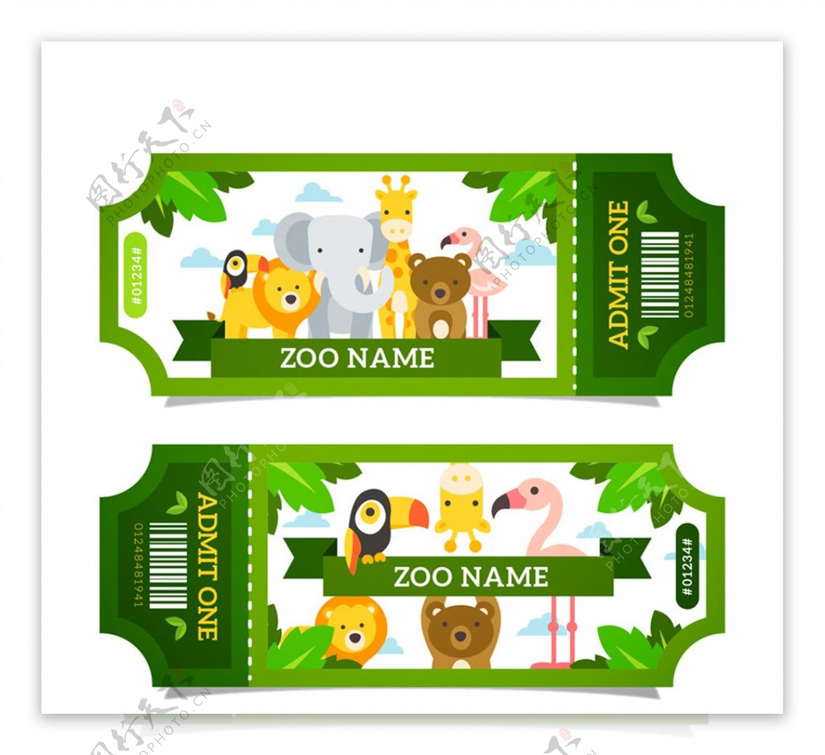 绿色动物园门票设计矢量素材