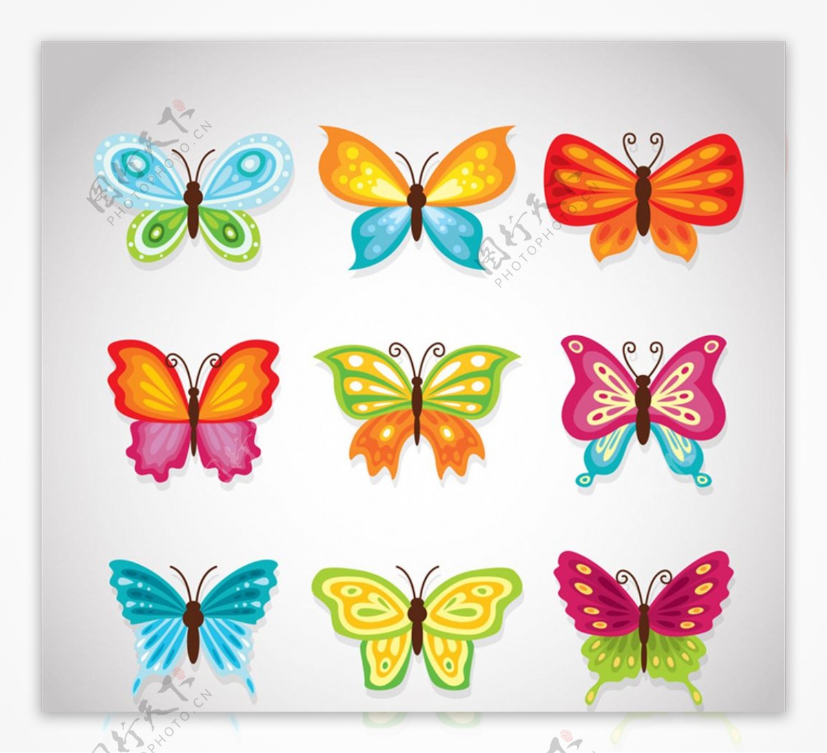 9款卡通彩色蝴蝶矢量素材
