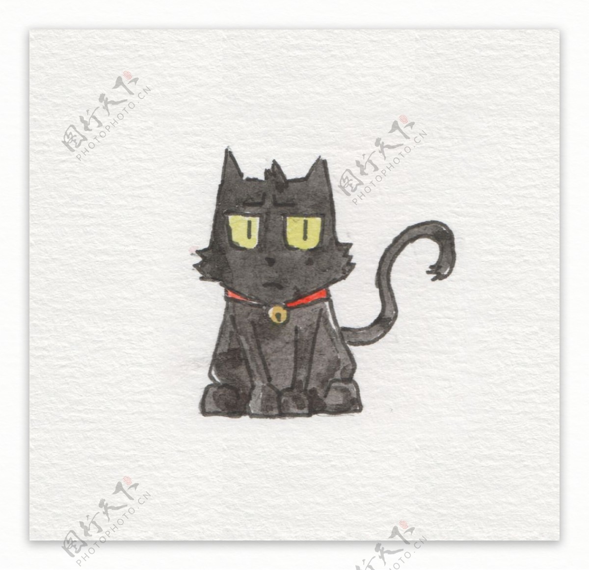 水彩手绘黑猫