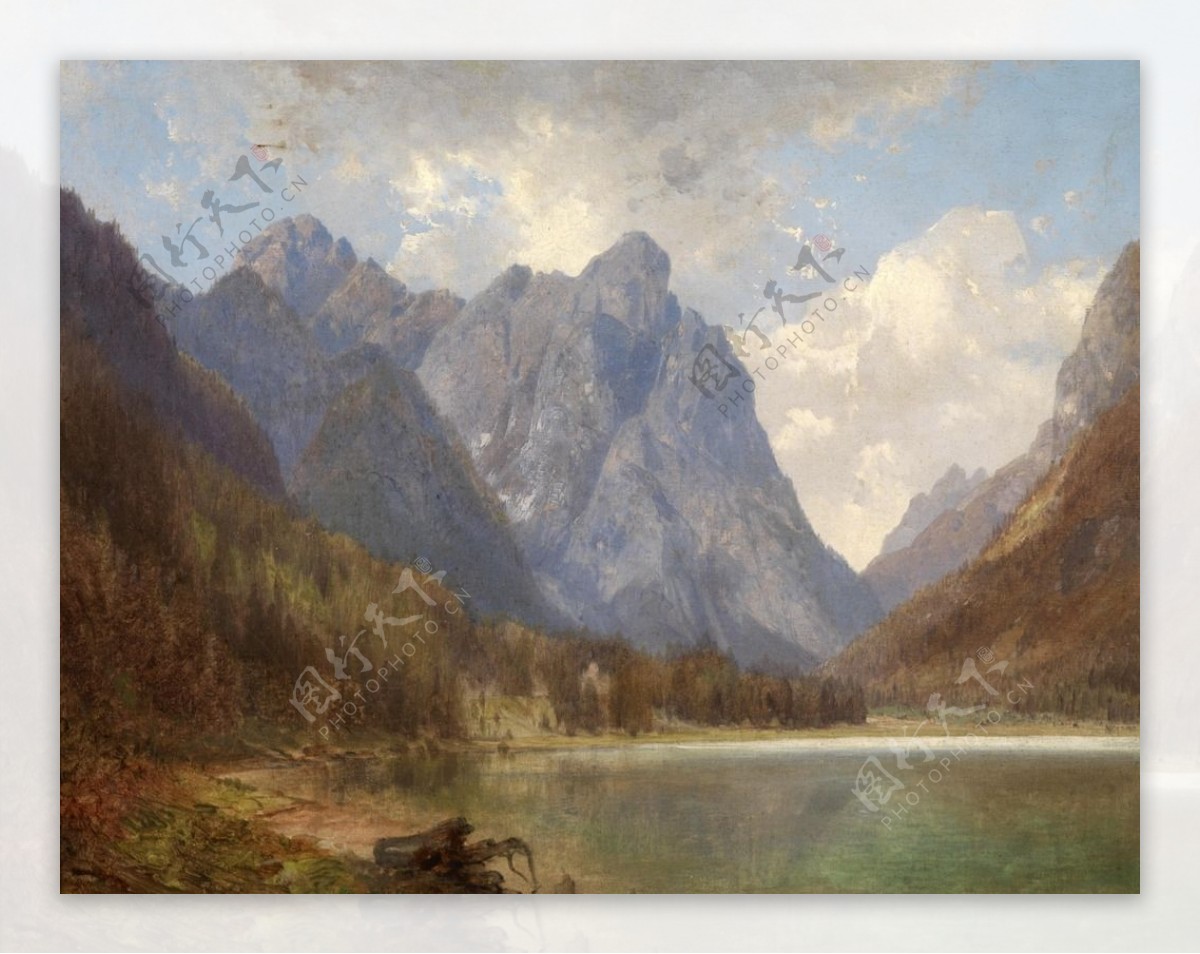 欧洲小湖风景油画