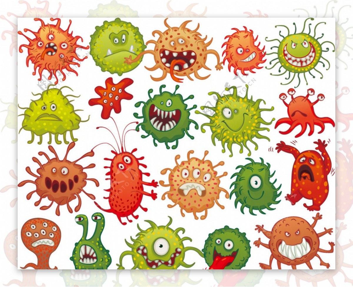 卡通细菌设计矢量图