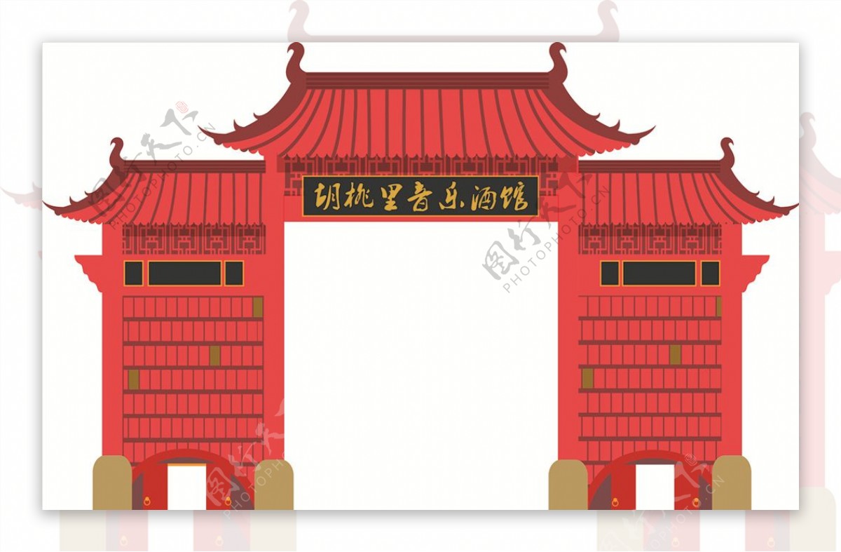 拱门复古红门中国风建筑