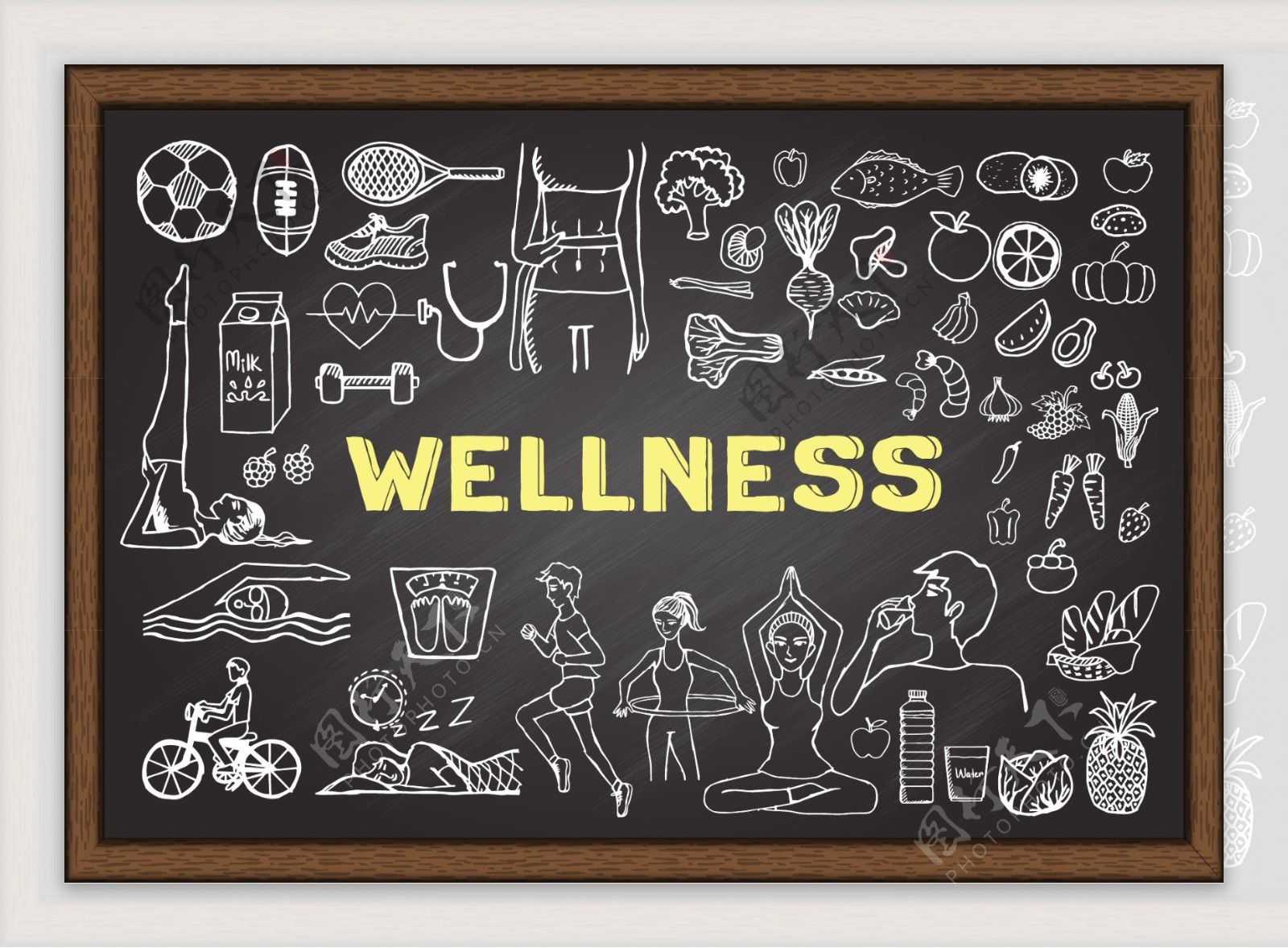 黑板上的健康元素图标