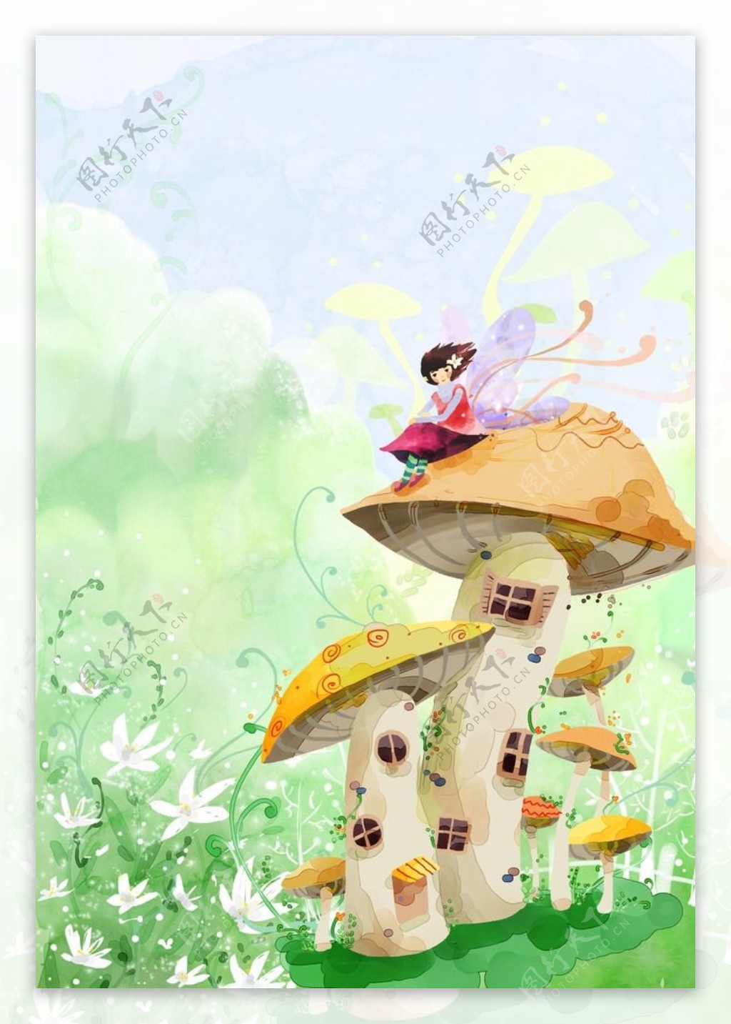 卡通唯美蘑菇背景底纹