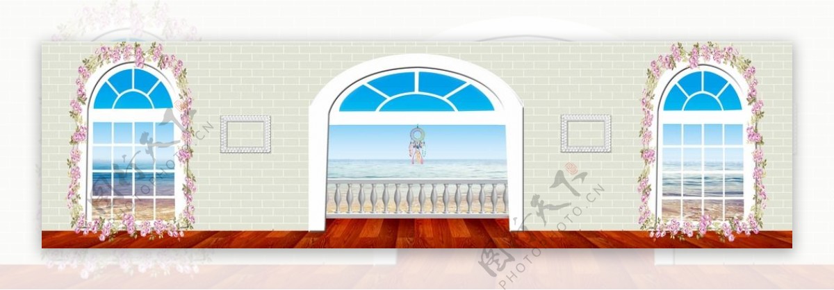 婚礼海洋房屋窗户