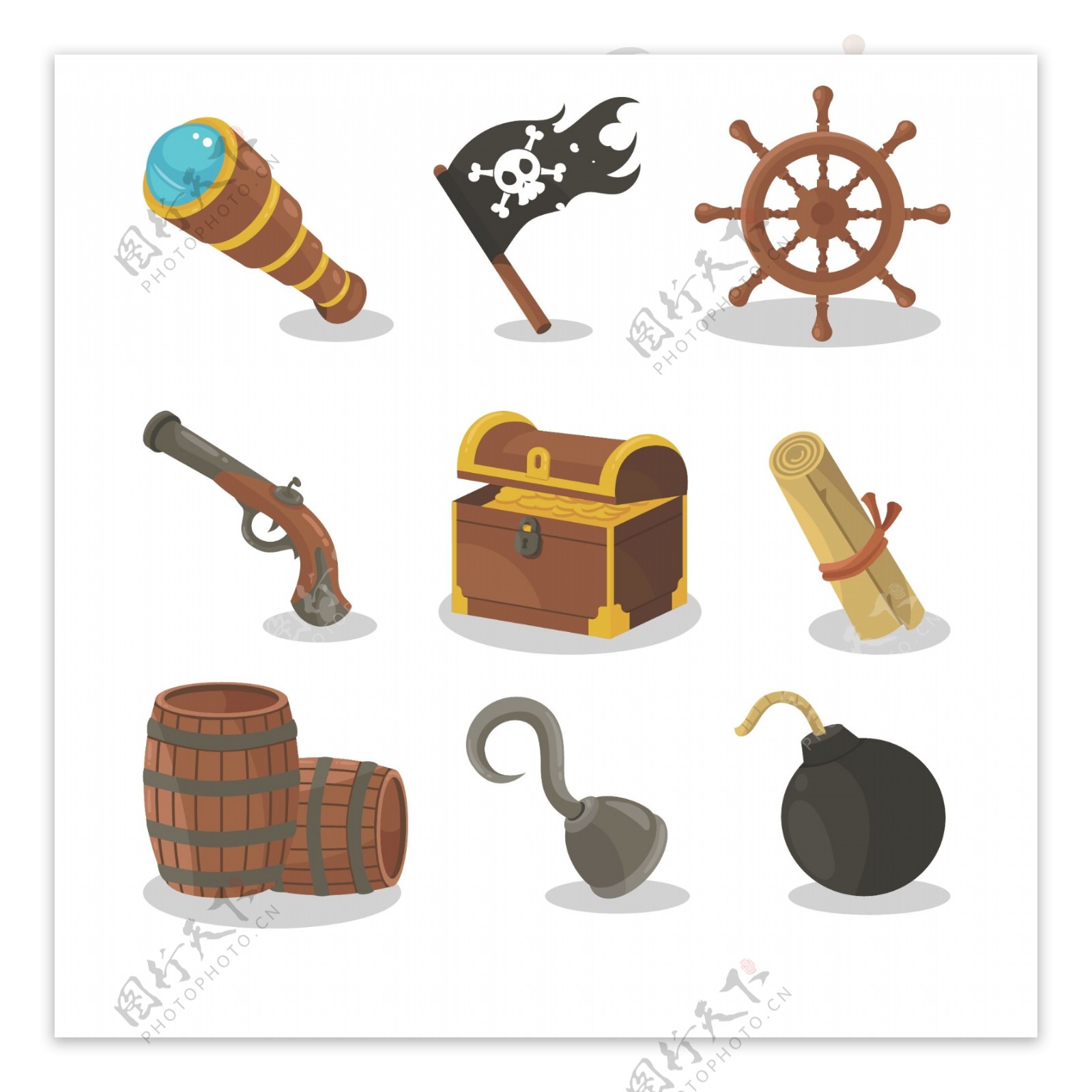 各种海盗元素和财宝箱
