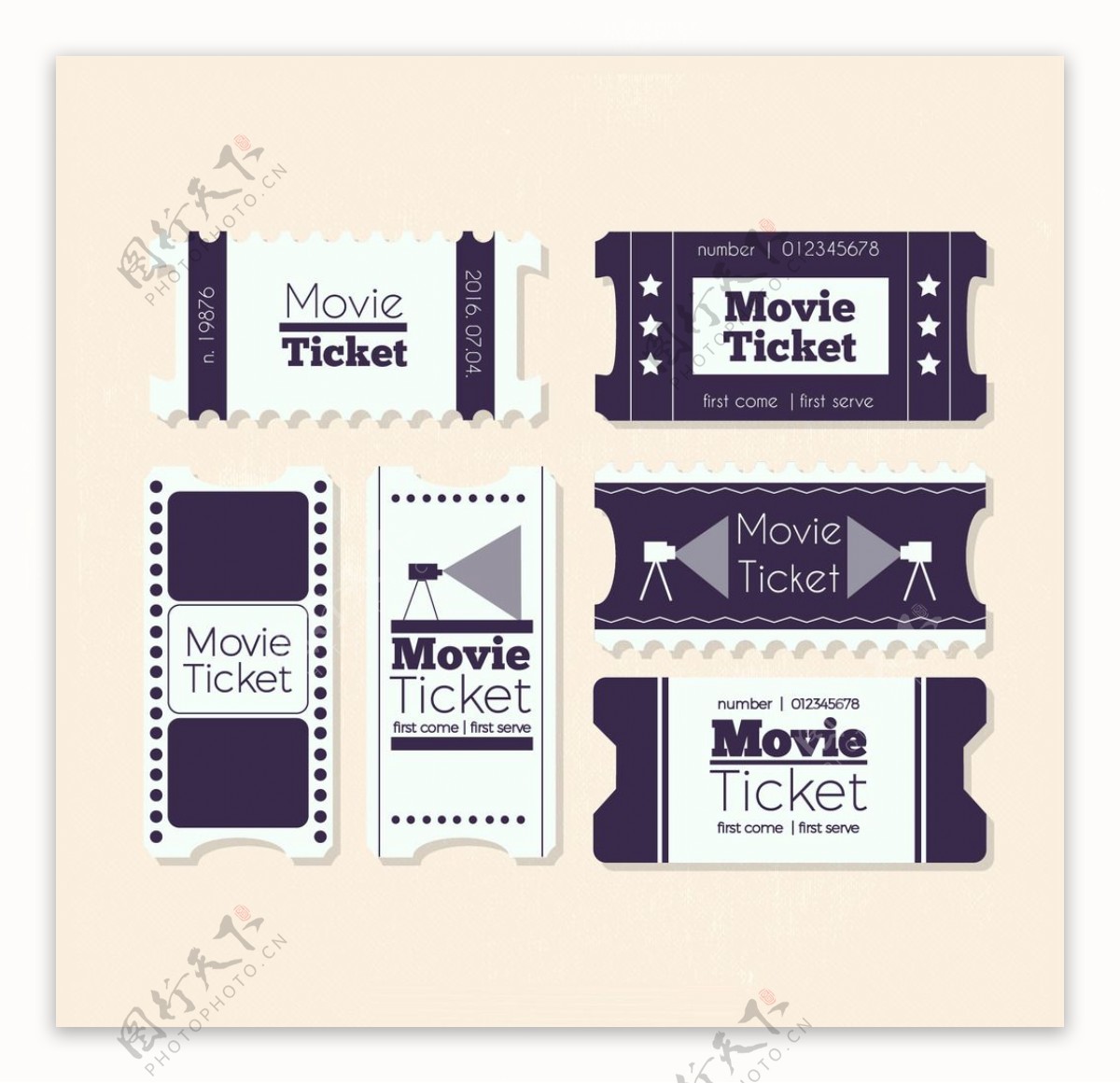 黑色和白色的老式电影票