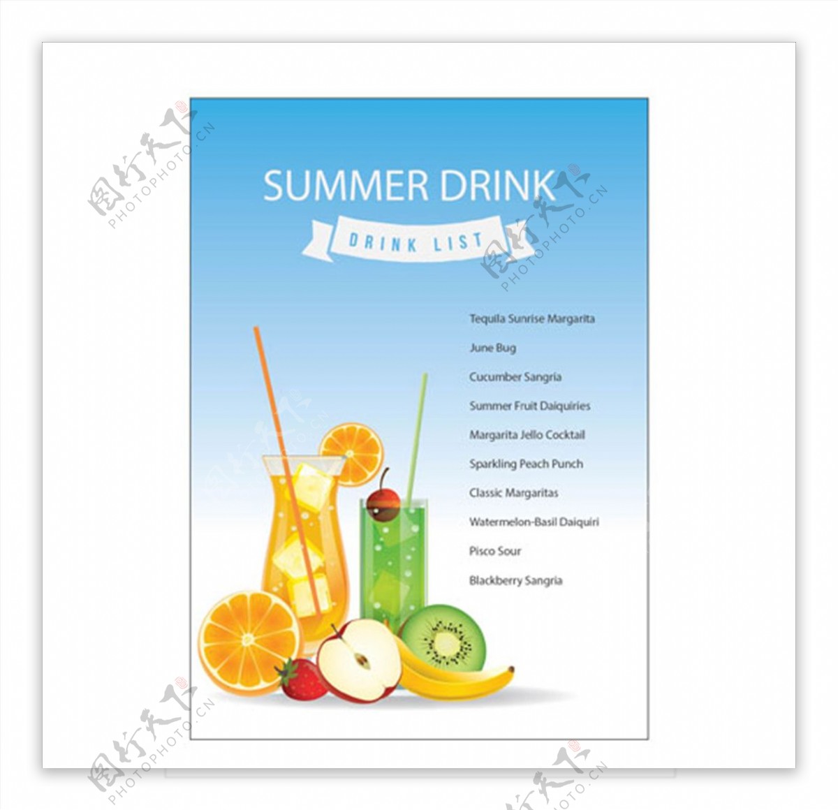 夏季水果饮料菜单