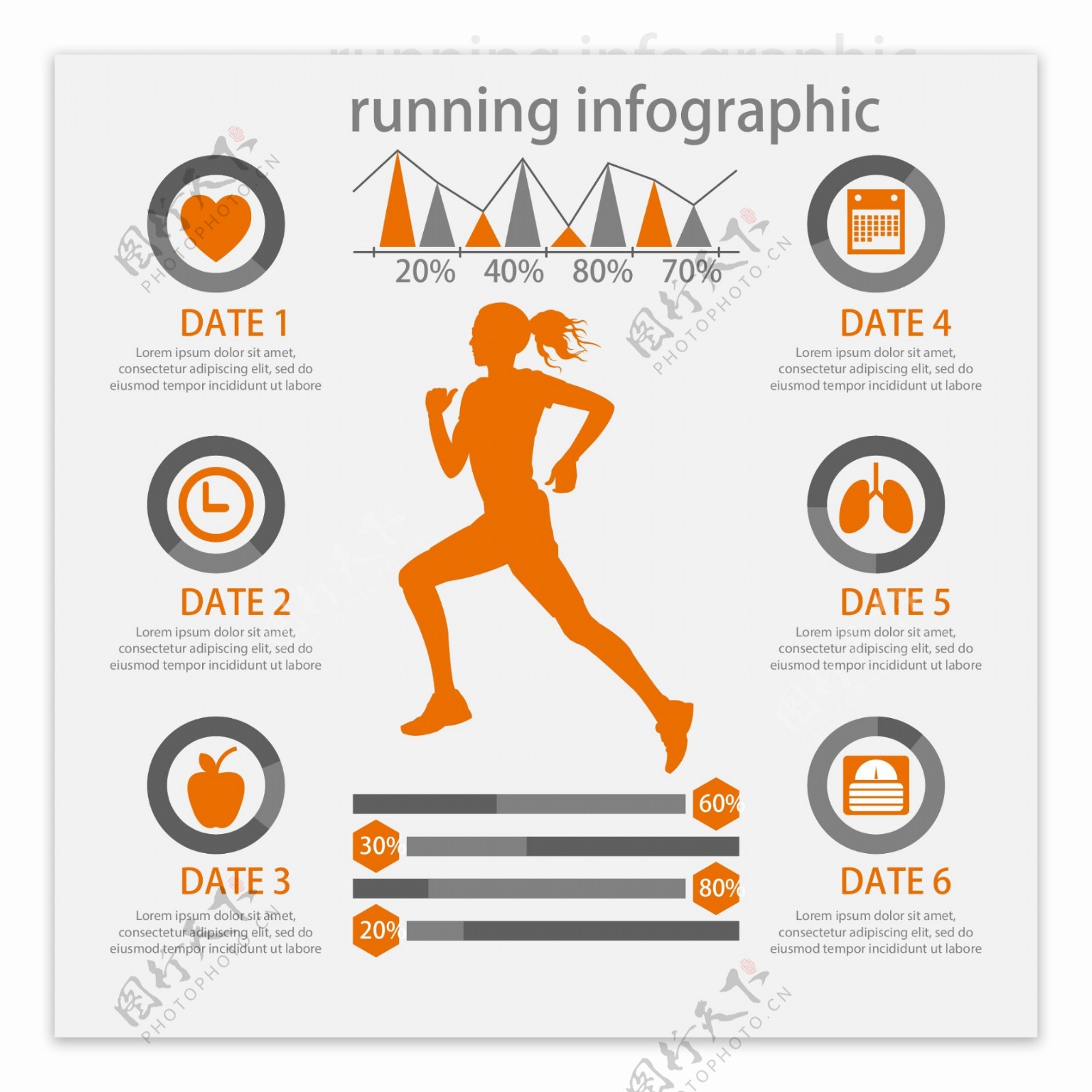 跑步的女孩剪影的信息图