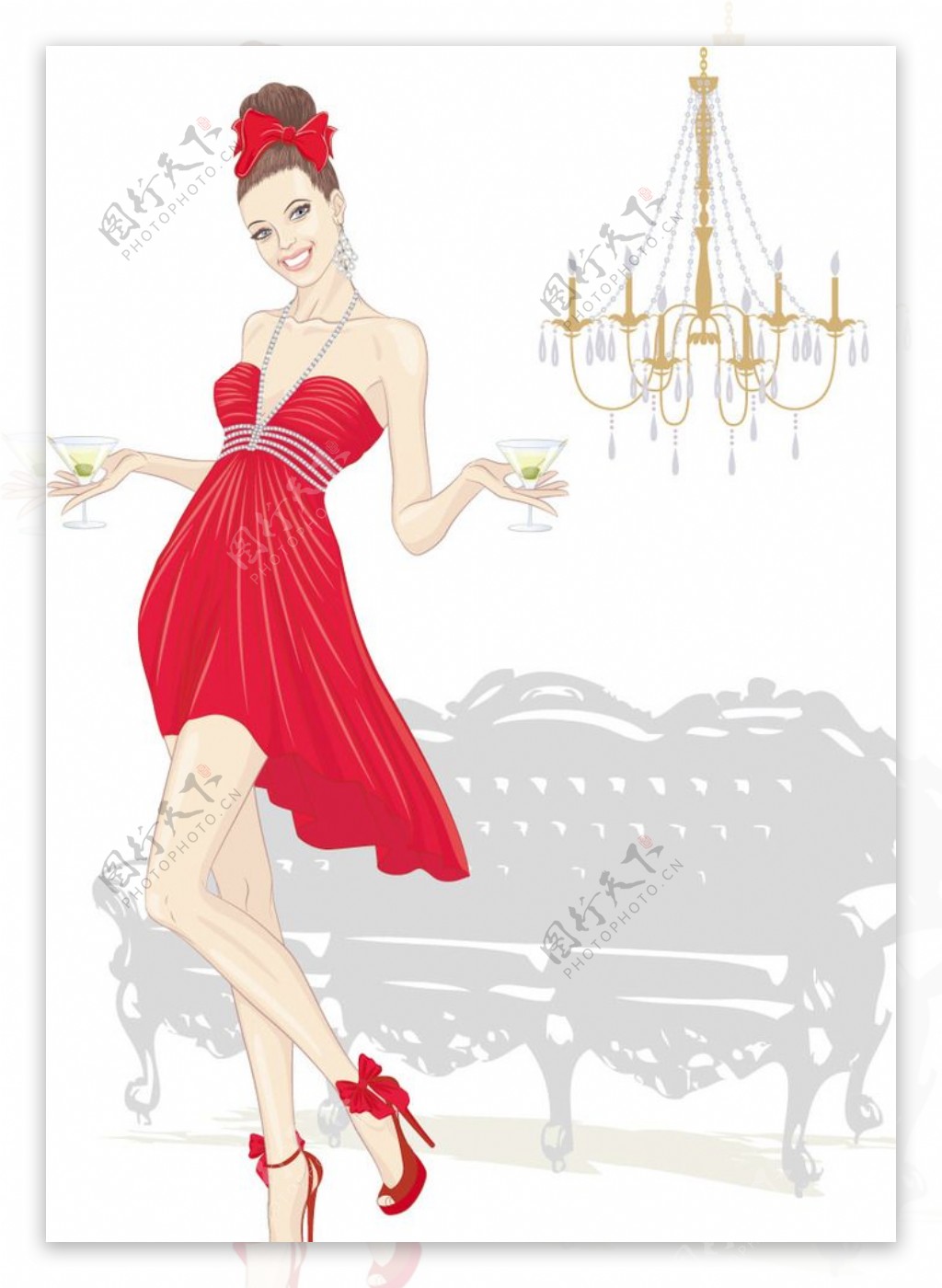 时尚红裙女郎矢量素材