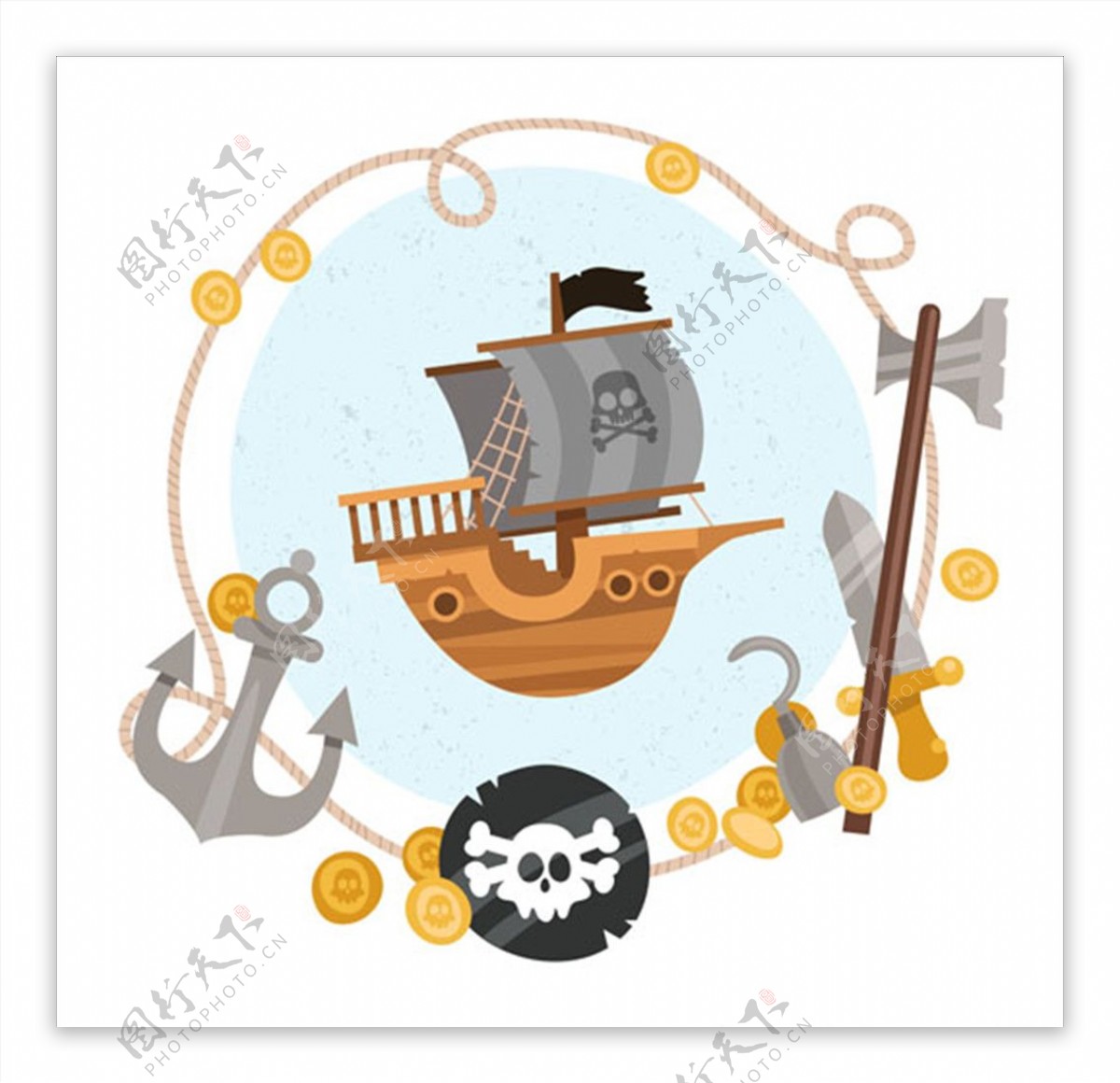 平面海盗船元素背景