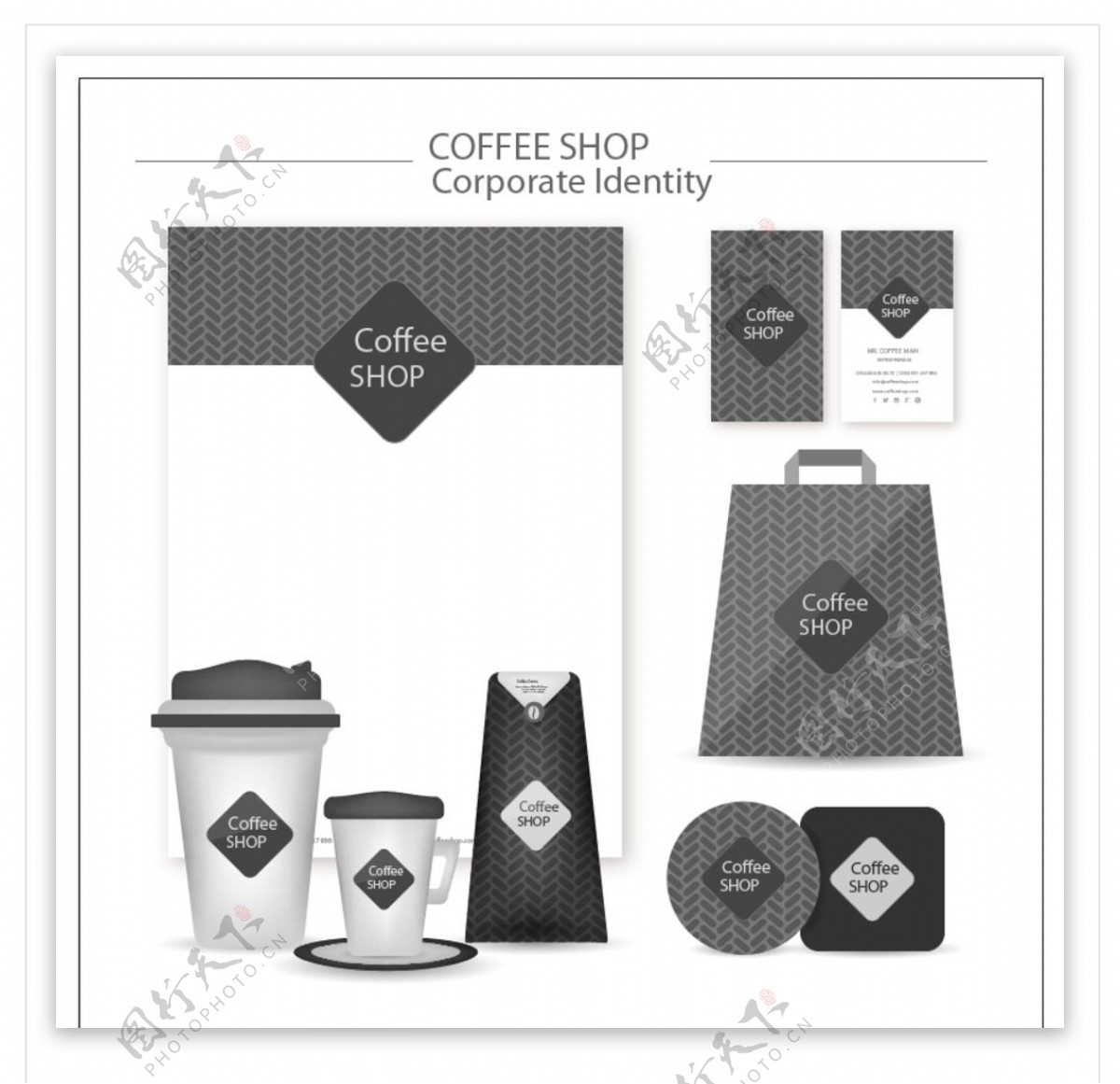 几何灰色咖啡店企业标识